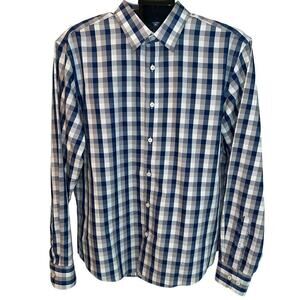 UNTUCKit Pomerol Blue & Gray Wrinkle Free Cotton Button Long Sleeve Shirt Size L